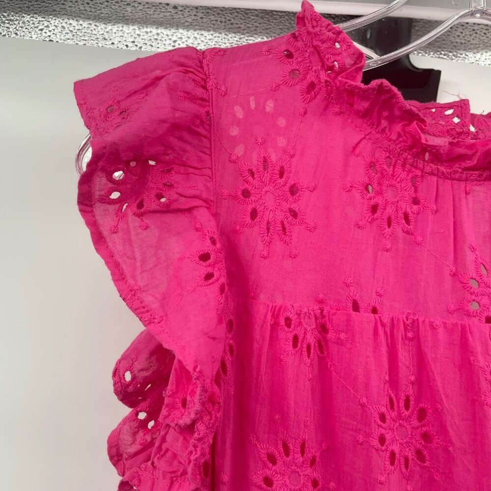 HYFVE Womens Eyelet Shift Dress Short Ruffle Sleeve Pink Size Medium - Picture 5 of 9